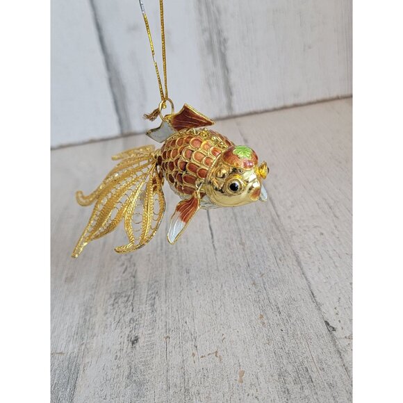 Vintage koi fish cloisonne jointed metal ornament Xmas unique - Picture 6 of 7
